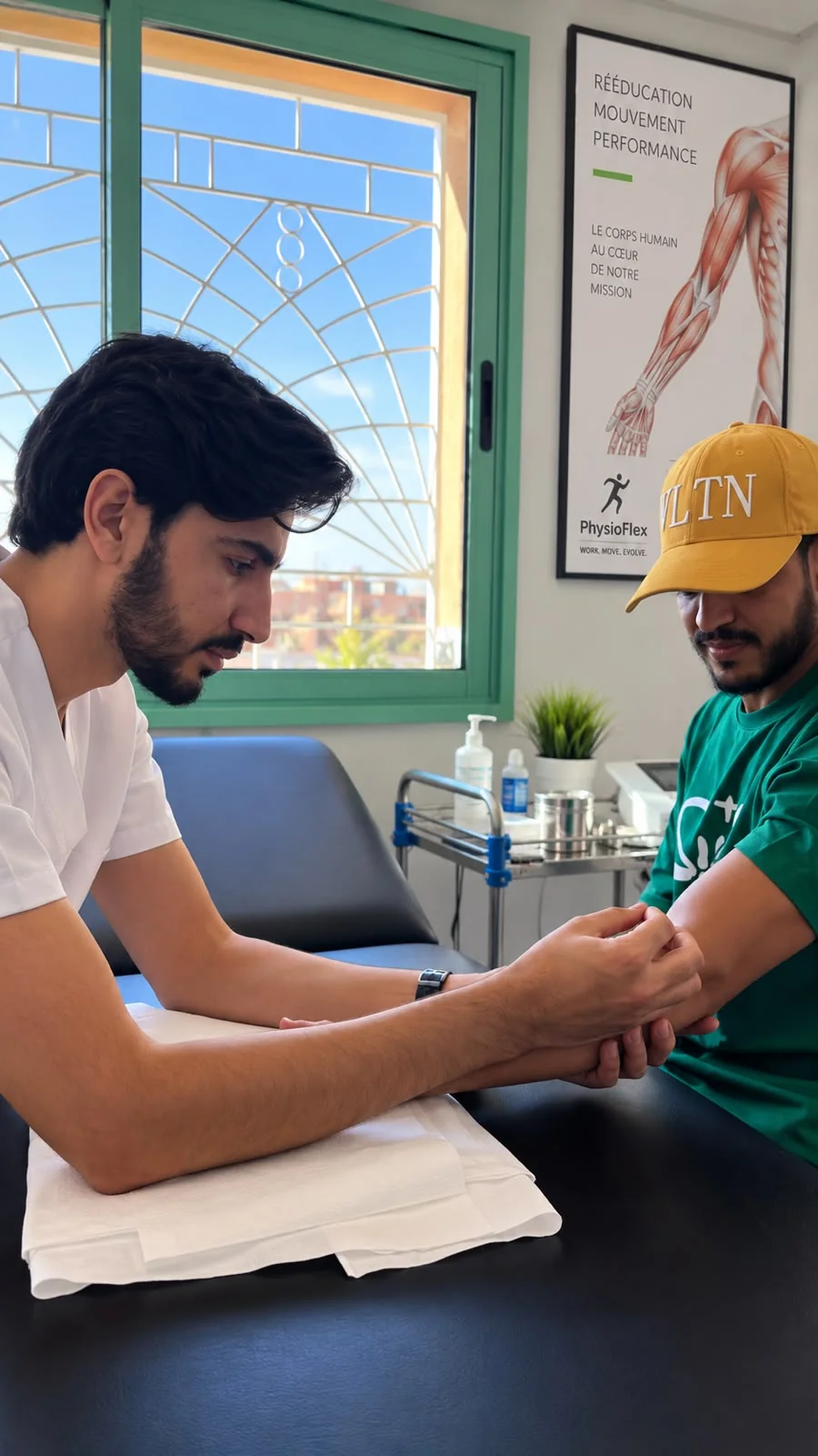 Abdellatif Edlaoui pendant un soin manuel du bras chez PhysioFlex