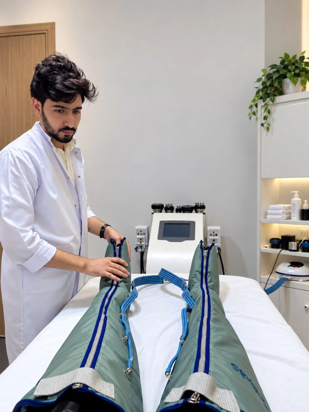 Abdellatif Edlaoui près d’un équipement couvrant les jambes d’un patient chez PhysioFlex