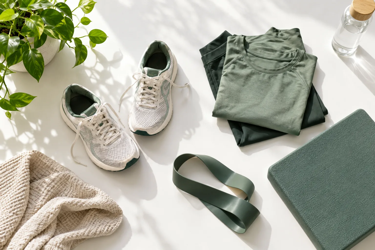 Chaussures, bande élastique et coussin d’équilibre
