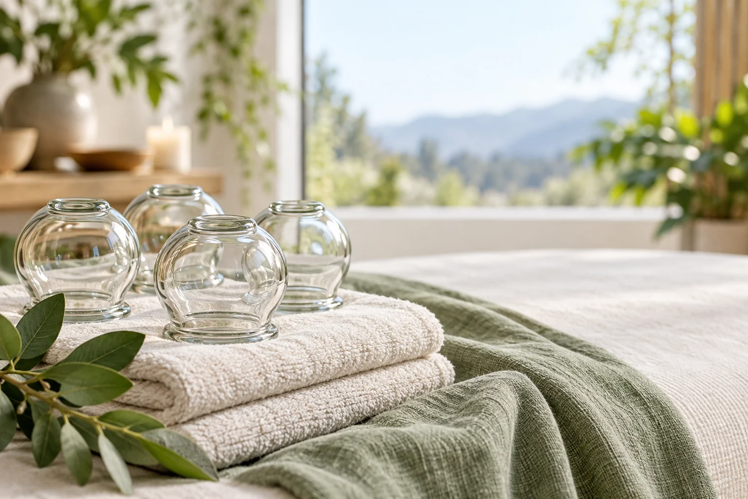 Ventouses propres sur des serviettes blanches