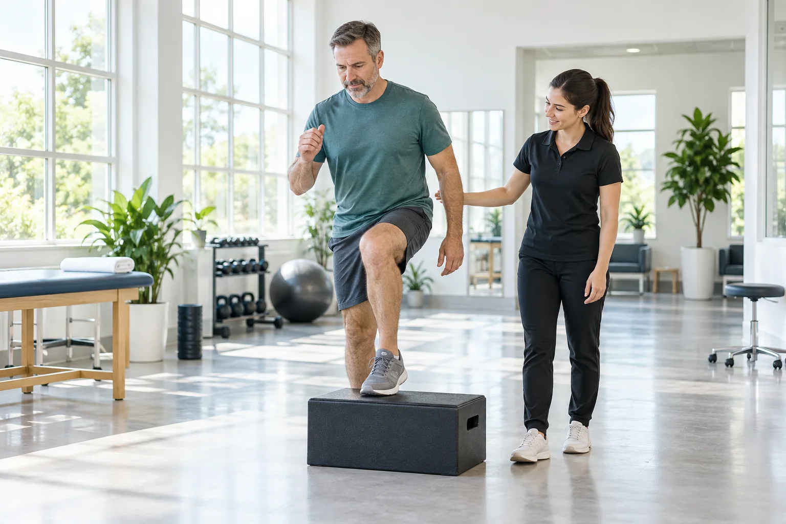 Exercice progressif de rééducation sportive avec mouvement contrôlé